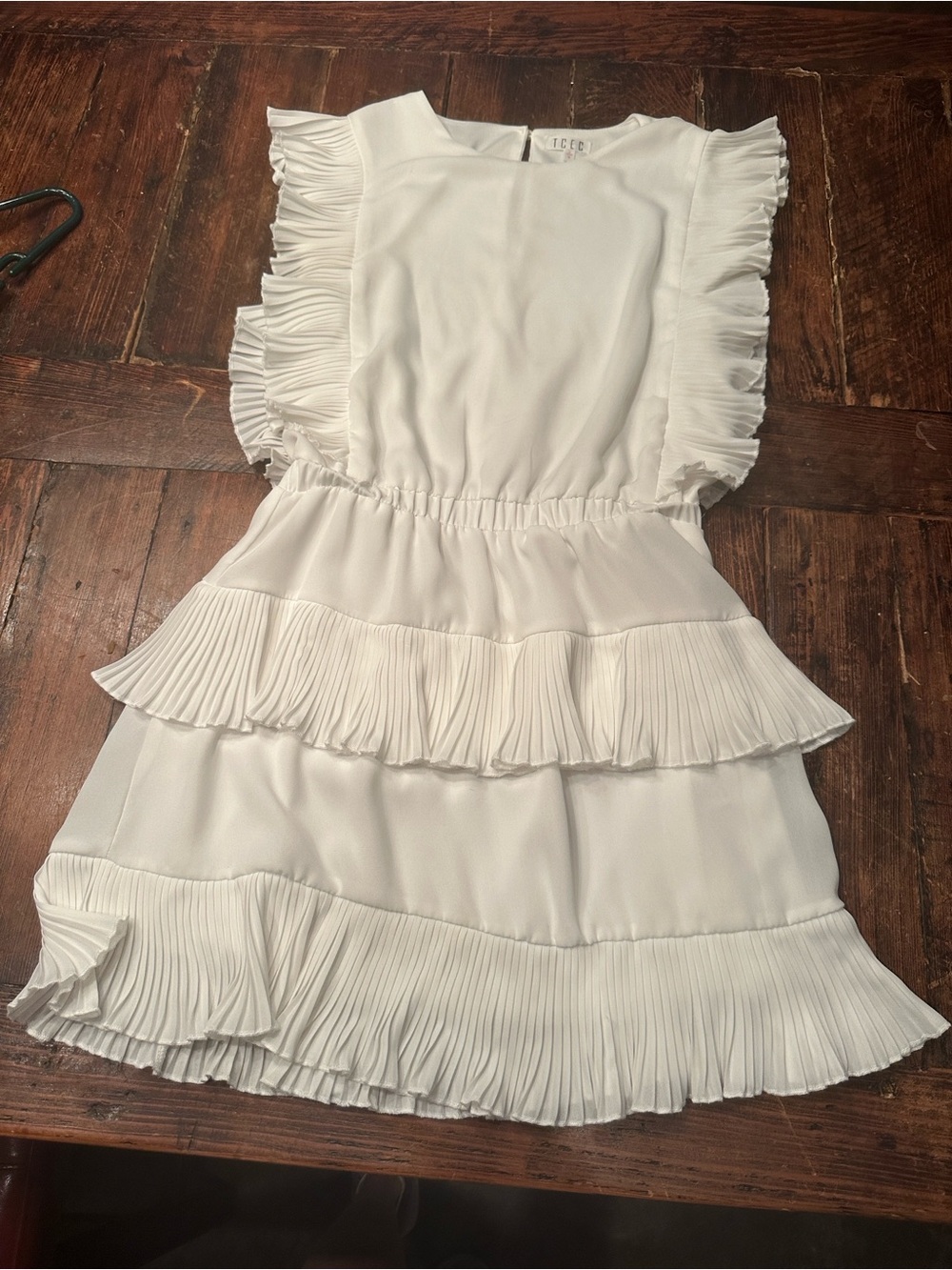 TCEC White Pleated Ruffle Dress-Size Small